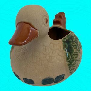 Vintage Terra Cotta Pottery Clay Duck Cactus Planter Vase 4”